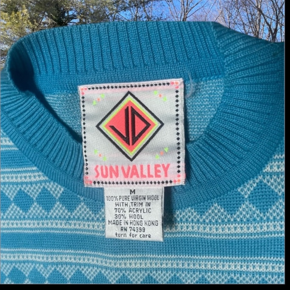 RARE Vintage 80s Sun Valley blue Diamond Stripe AOP Sweater sz M VTG USA unisex